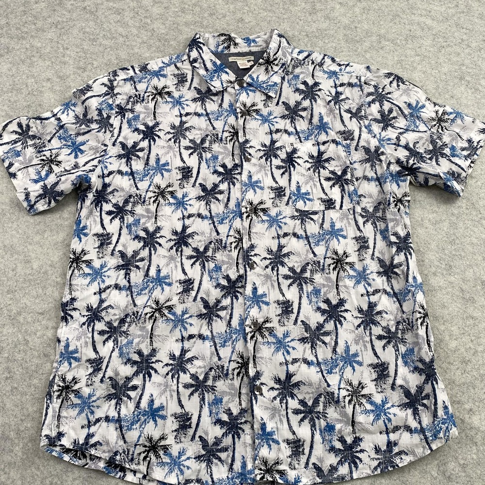 Carbon2cobalt Shirt Mens Large Blue Palm Tree Hawaiian Aloha Button Up Casual
